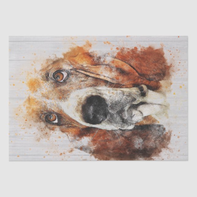 Basset Hound Wasserfarbendekoupage Seidenpapier (Vorderseite)
