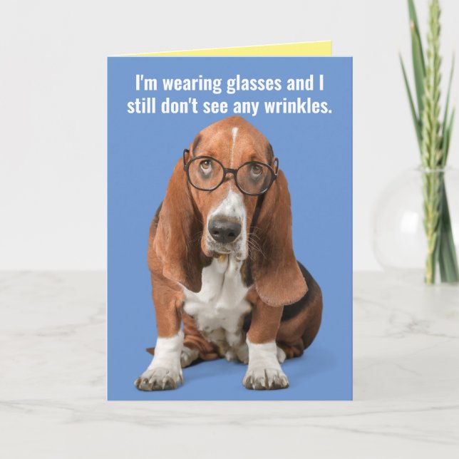 Basset Hound Wear Brillen, Sees No Frinkles Karte (Vorderseite)
