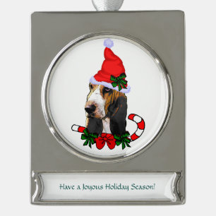 Basset Hound Weihnachten Banner-Ornament Silber
