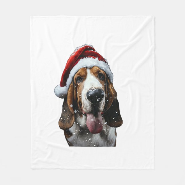 Basset Hound Weihnachten Fleecedecke (Vorderseite)