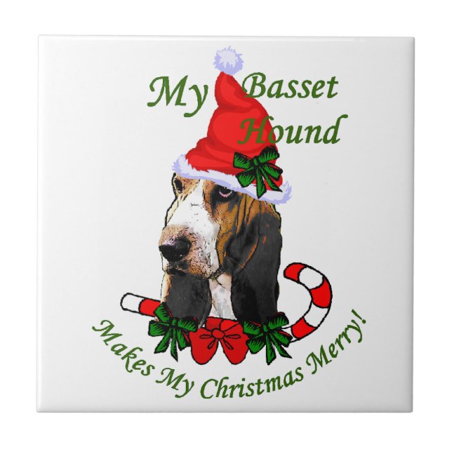 Basset Hound Weihnachten Fliese (Vorderseite)