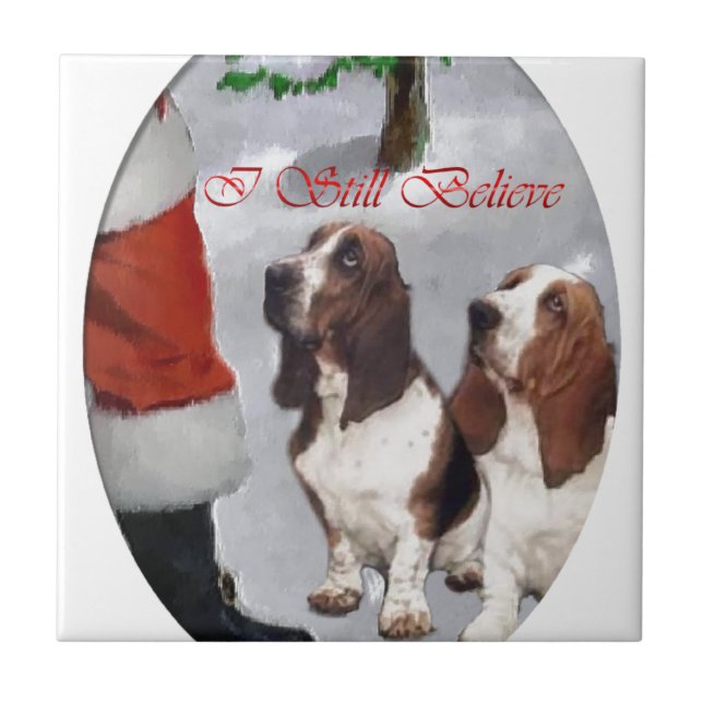 Basset Hound Weihnachten Fliese (Vorderseite)