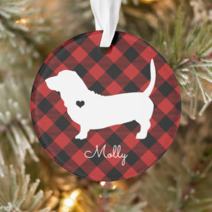 Basset Hound Weihnachten Karierter Hund Name Foto Ornament