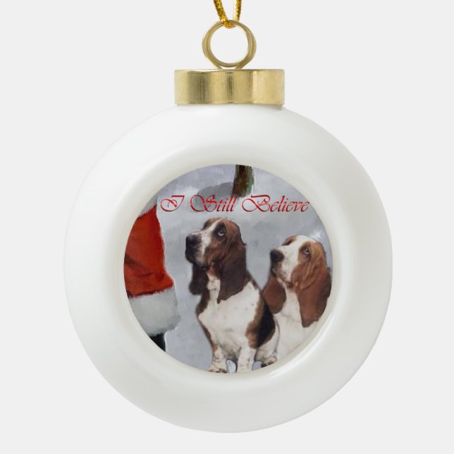 Basset Hound Weihnachten Keramik Kugel-Ornament (Vorderseite)