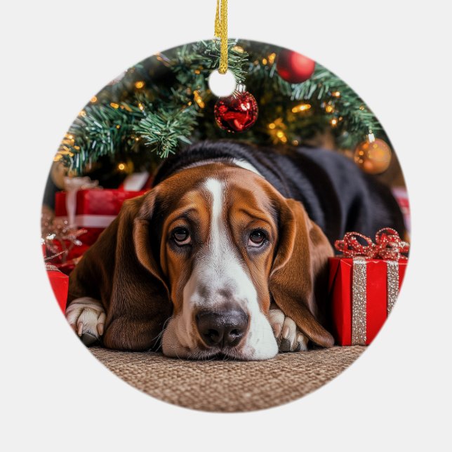 Basset Hound Weihnachten Keramik Ornament (Hinten)