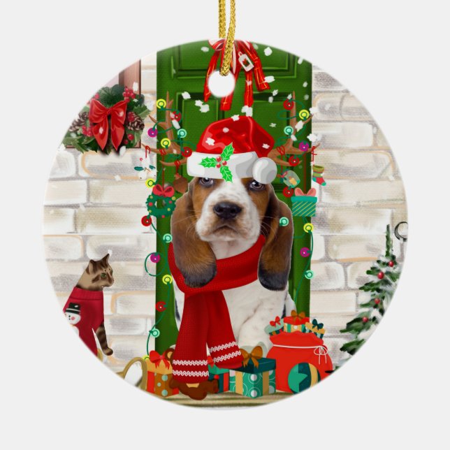 Basset Hound Weihnachten Keramik Ornament (Vorne)