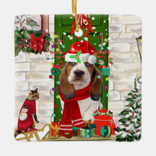 Basset Hound Weihnachten Keramikornament