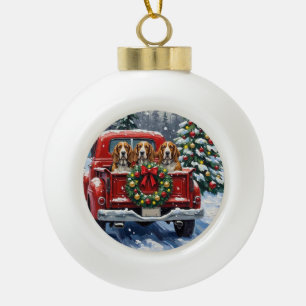 Basset Hound Weihnachten Rotes Lastwagen Ferien Keramik Kugel-Ornament