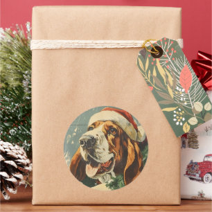 Basset Hound Weihnachten Runder Aufkleber