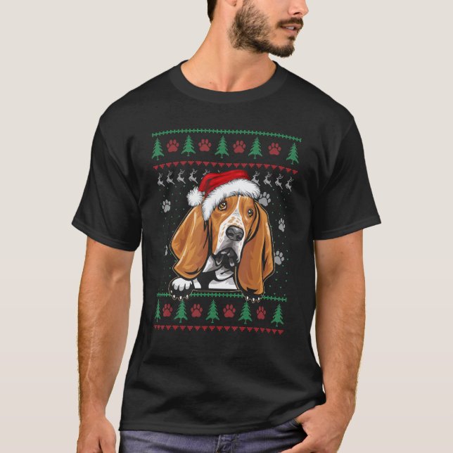 Basset Hound Weihnachten Ugly Sweater Hund Lover X T-Shirt (Vorderseite)