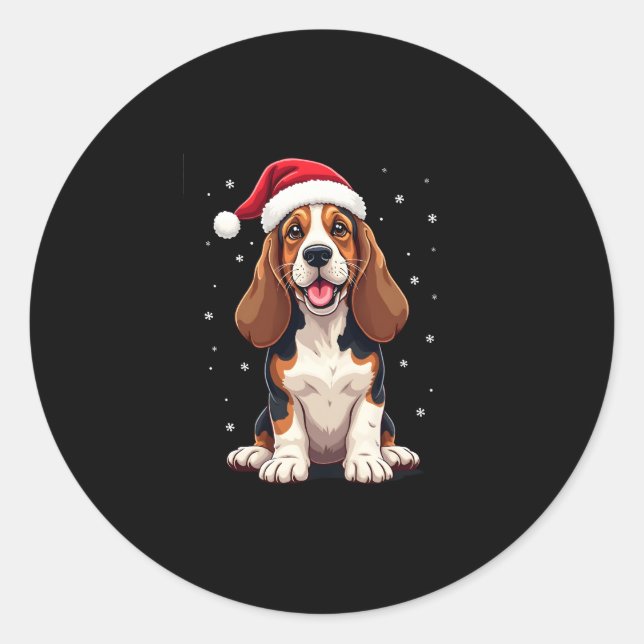Basset Hound Weihnachts-Tank Runder Aufkleber (Vorderseite)