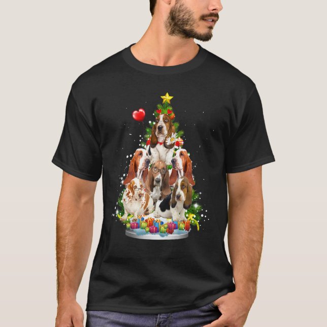 Basset Hound Weihnachtsbaum Weihnachtsmannmütze Xm T-Shirt (Vorderseite)