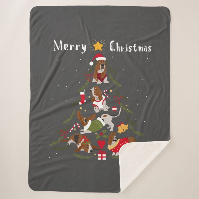 Basset Hound Weihnachtsbaum Xmas Hund Lover Sherpadecke (Vorderseite)