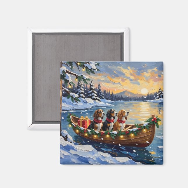 Basset Hound Weihnachtsboot Urlaub Magnet (Vorderseite/Rückseite)