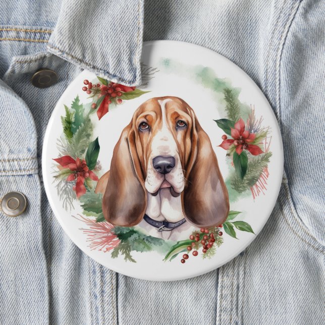 Basset Hound Weihnachtsfeiertag Festliche Jungfrau Button (Beispiel)