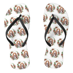 Basset Hound Weihnachtsfeiertag Festliche Jungfrau Flip Flops