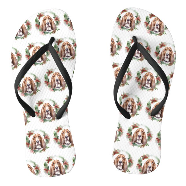Basset Hound Weihnachtsfeiertag Festliche Jungfrau Flip Flops (Fußbett)