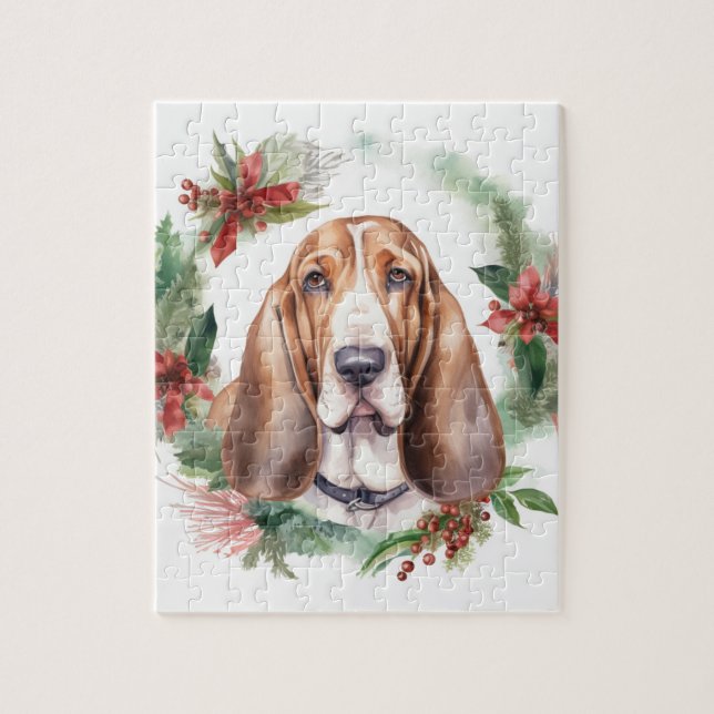 Basset Hound Weihnachtsfeiertag Festliche Jungfrau Puzzle (Vertikal)