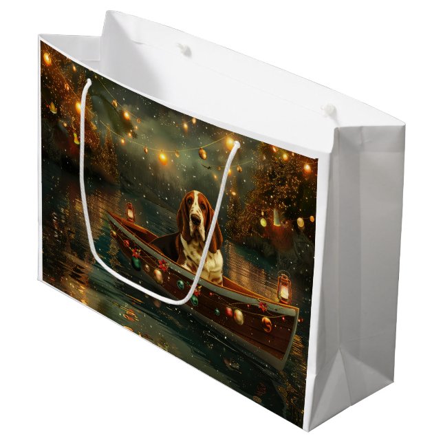 Basset Hound Weihnachtsfest Reise Große Geschenktüte (Vorderseite Schrägansicht)
