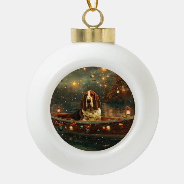 Basset Hound Weihnachtsfest Reise Keramik Kugel-Ornament (Vorderseite)