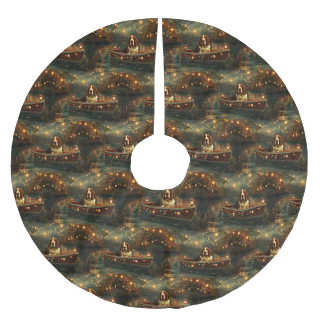 Basset Hound Weihnachtsfest Reise Polyester Weihnachtsbaumdecke (Vorderseite)