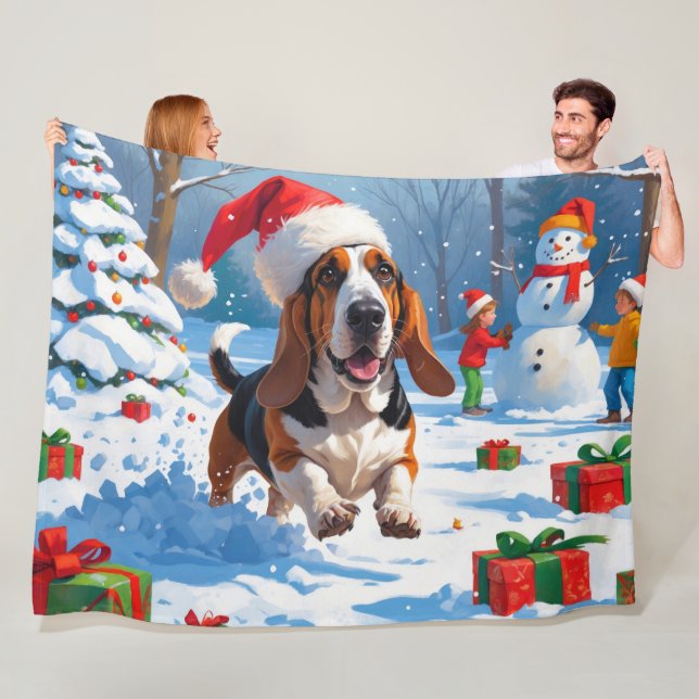 Basset Hound Weihnachtsfest Schneeszene Fleecedecke (Beispiel)