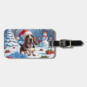 Basset Hound Weihnachtsfest Schneeszene Gepäckanhänger
