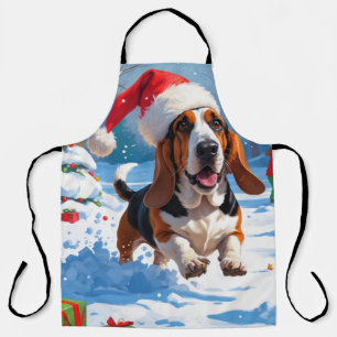 Basset Hound Weihnachtsfestliche Schneeszene Schürze