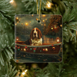 Basset Hound Weihnachtsfestreise Keramikornament