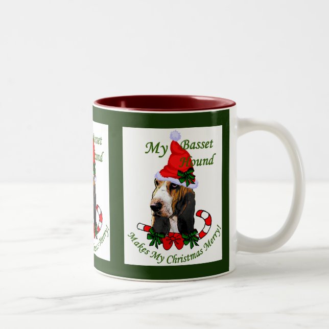 Basset Hound Weihnachtsgeschenke Zweifarbige Tasse (Rechts)