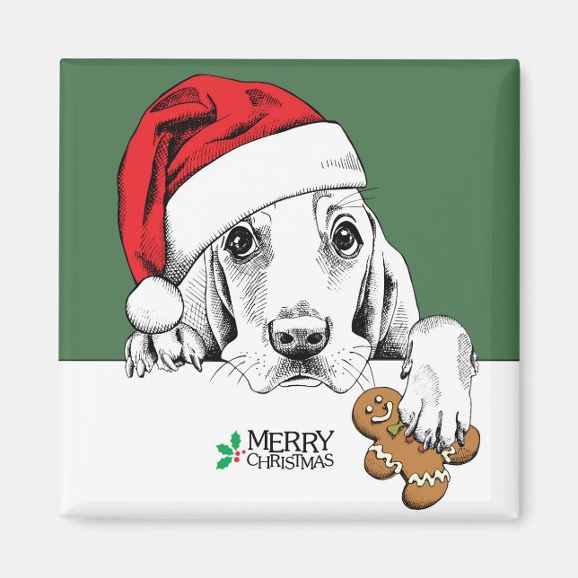 Basset Hound Weihnachtskeks Magnet (Vorne)