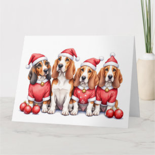 Basset Hound Weihnachtskleid Santa Hut Karte