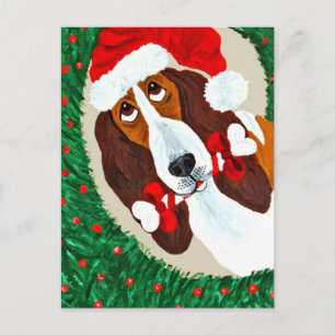 Basset Hound Weihnachtskranz Feiertagspostkarte