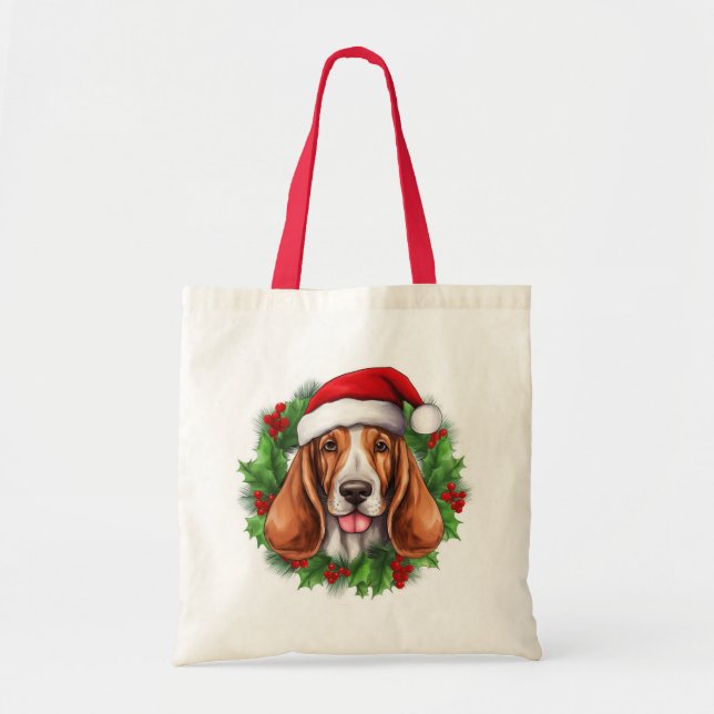 Basset Hound Weihnachtskranz Tragetasche (Vorne)