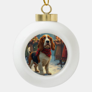 Basset Hound Weihnachtslied Sänger Malerei Keramik Kugel-Ornament