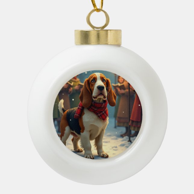 Basset Hound Weihnachtslied Sänger Malerei Keramik Kugel-Ornament (Vorderseite)