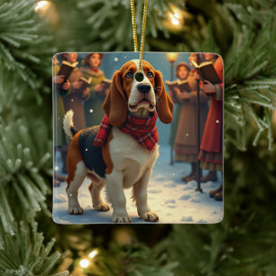 Basset Hound Weihnachtslied Sänger Malerei Keramikornament