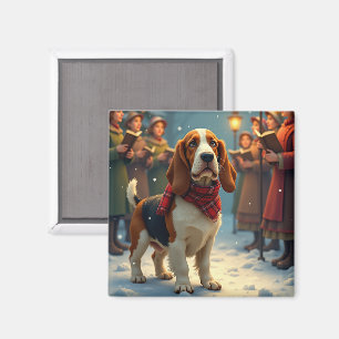 Basset Hound Weihnachtslied Sänger Malerei Magnet