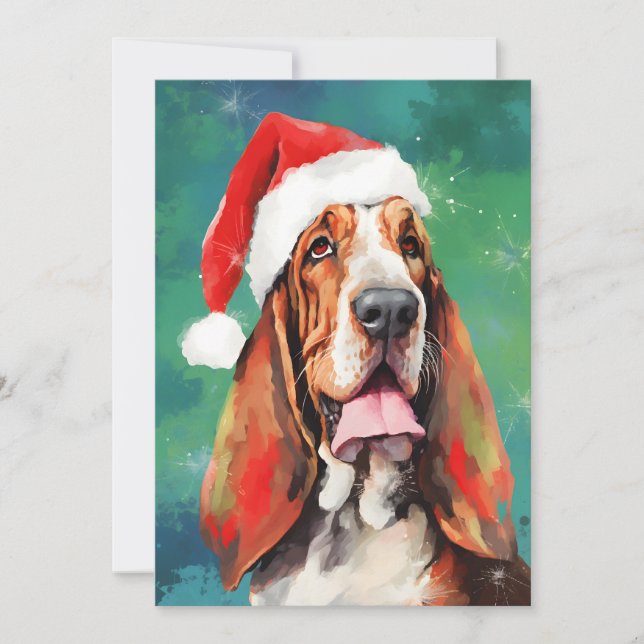 Basset Hound Weihnachtsmalerei Feiertagskarte (Vorderseite)