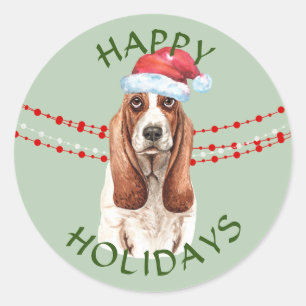 Basset Hound Weihnachtsmannmütze glücklich Urlaub Runder Aufkleber