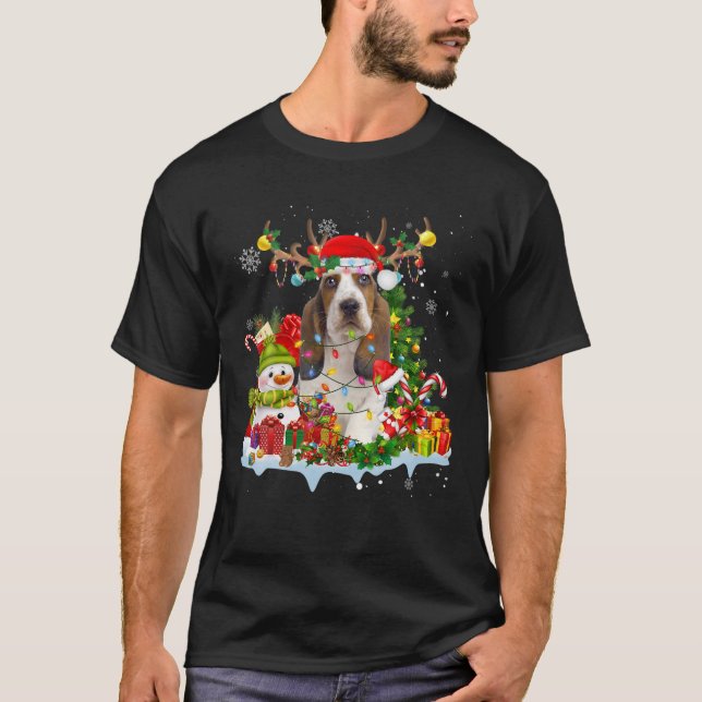 Basset Hound Weihnachtsmannmütze Rentier Weihnacht T-Shirt (Vorderseite)