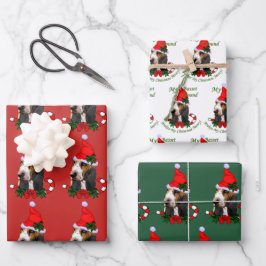 Basset Hound Weihnachtsmannmütze Weihnachten Geschenkpapier Set