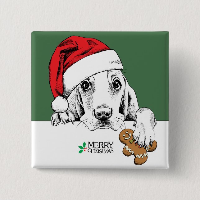 Basset Hound-Weihnachtsplätzchen Button (Vorderseite)