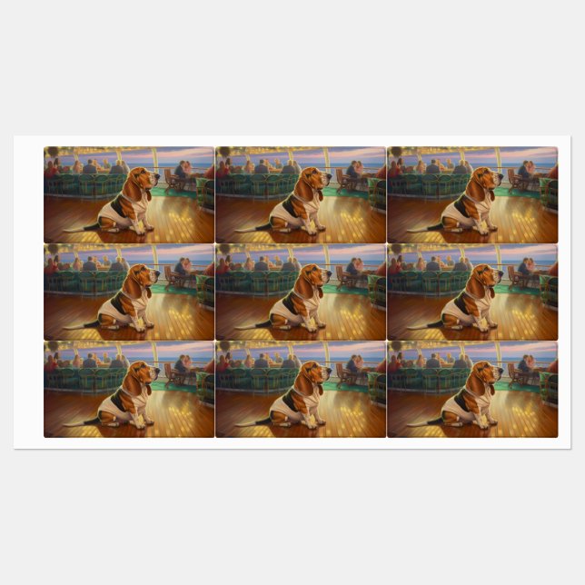 Basset Hound Weihnachtsreise: Feierabend Etiketten (Blatt)
