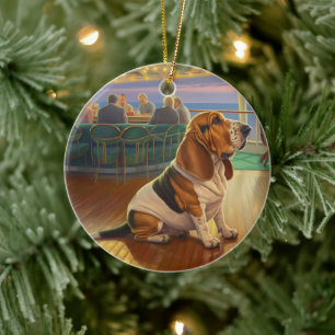 Basset Hound Weihnachtsreise: Feierabend Keramik Ornament