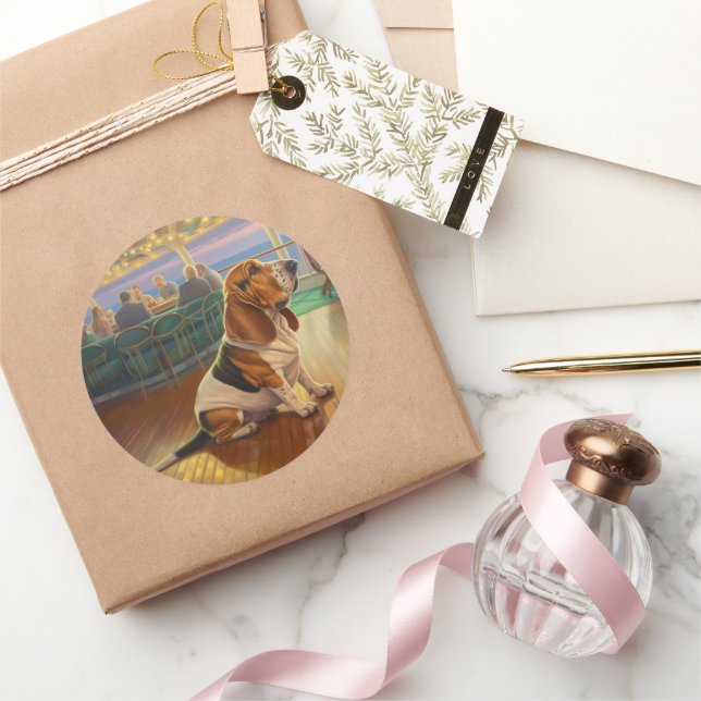 Basset Hound Weihnachtsreise: Feierabend Runder Aufkleber (Schenken)