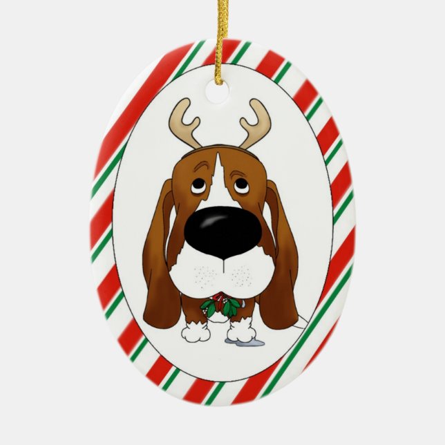 Basset Hound-Weihnachtsverzierung Keramikornament (Vorne)