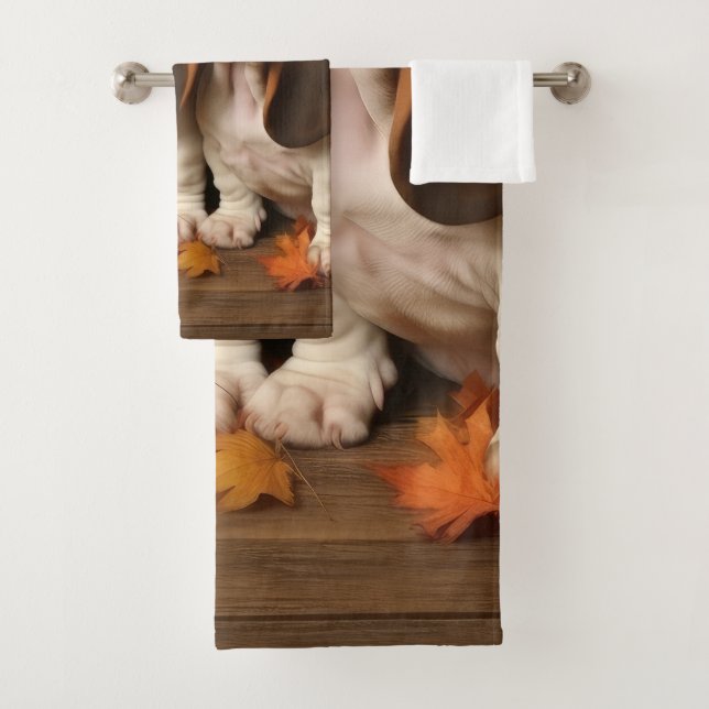 Basset Hound Welpe Herbst Delight Pumpen Badhandtuch Set (Insitu)