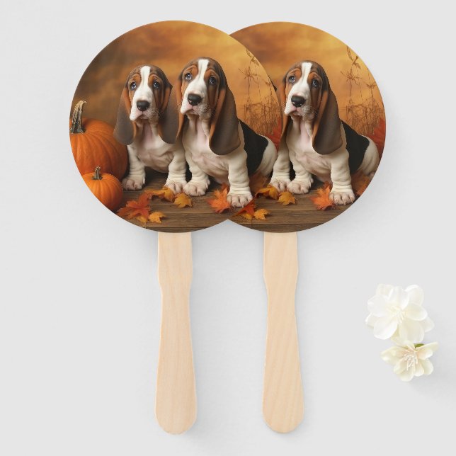 Basset Hound Welpe Herbst Delight Pumpen Fächer (Vorne und Hinten)