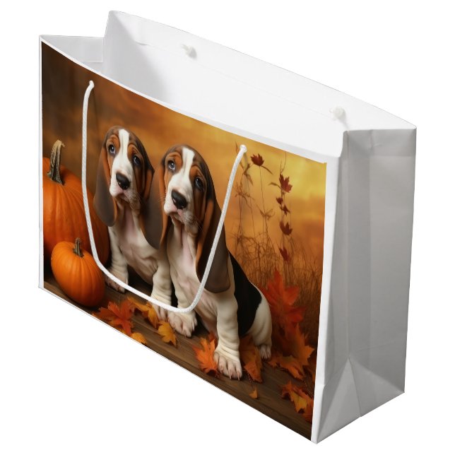 Basset Hound Welpe Herbst Delight Pumpen Große Geschenktüte (Vorderseite Schrägansicht)
